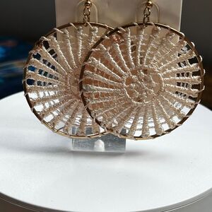 Elegant Gold & Ligth Pink Embroidered Earrings